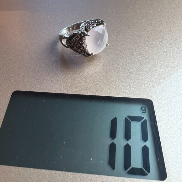 Sterling Silver Rose Quartz Ring with heart designs Size 8 - Picture 10 of 11